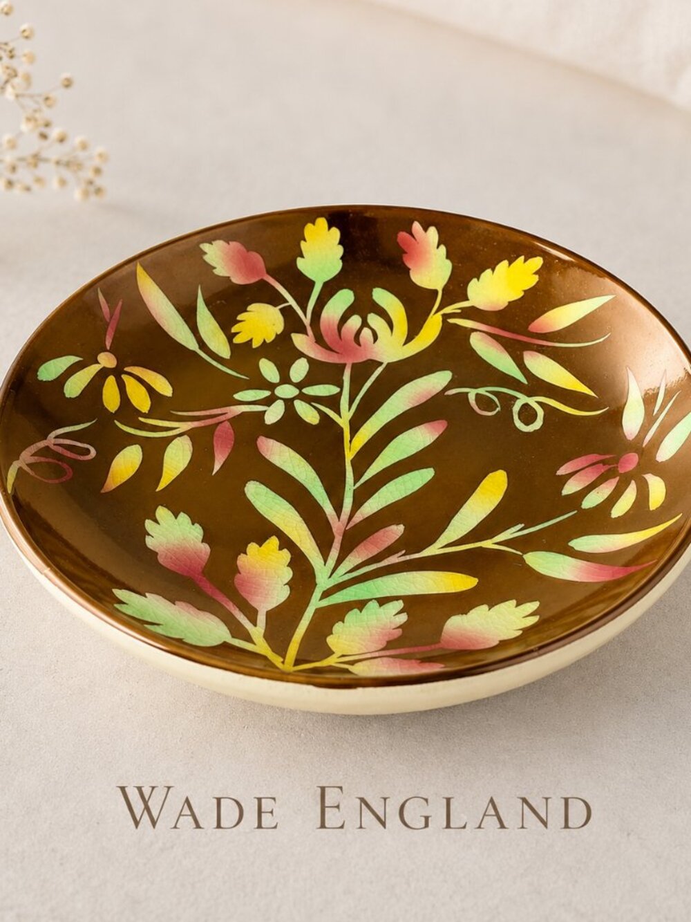 Vintage Wade England Copper Lustre Floral Trinket Bowl Dish 4.75" Mid Century